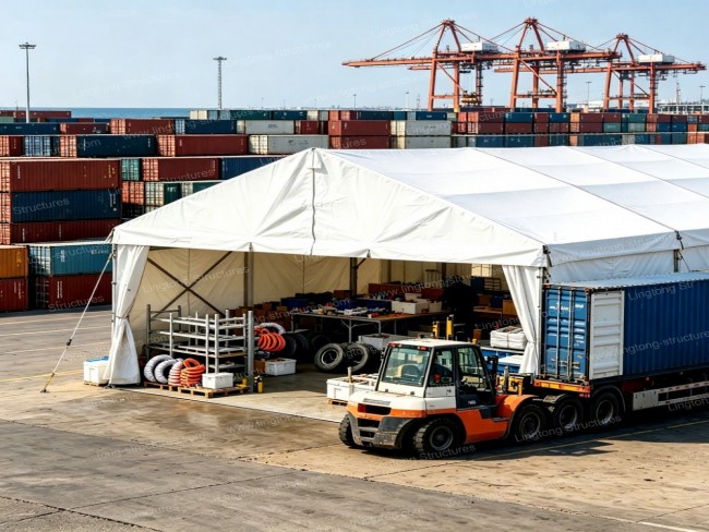Lingtong warehousing tent exterior view in industrial setting