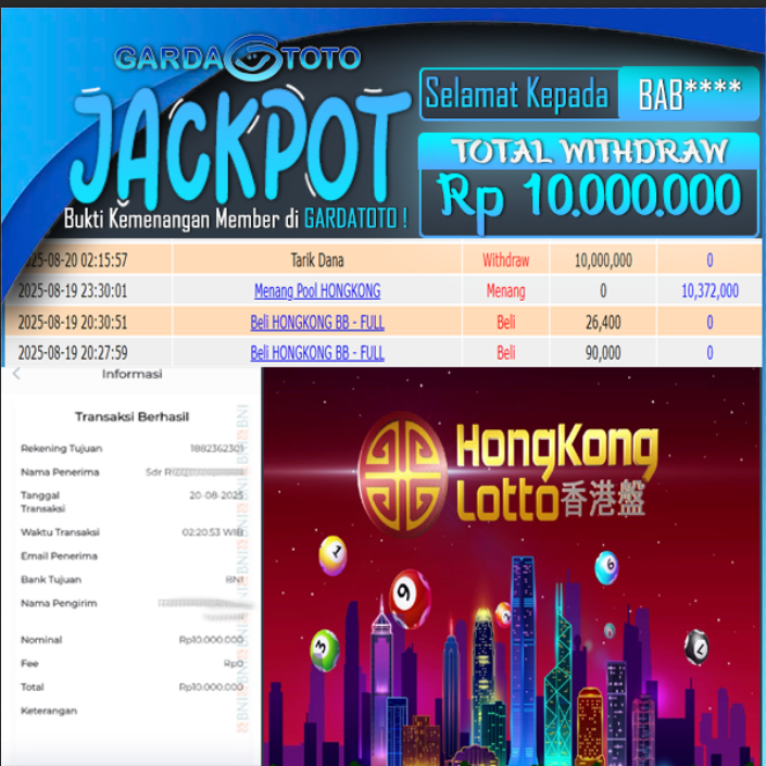 JACKPOT DI PERMAINAN TOGEL HONGKONG WD Rp 10.000.000