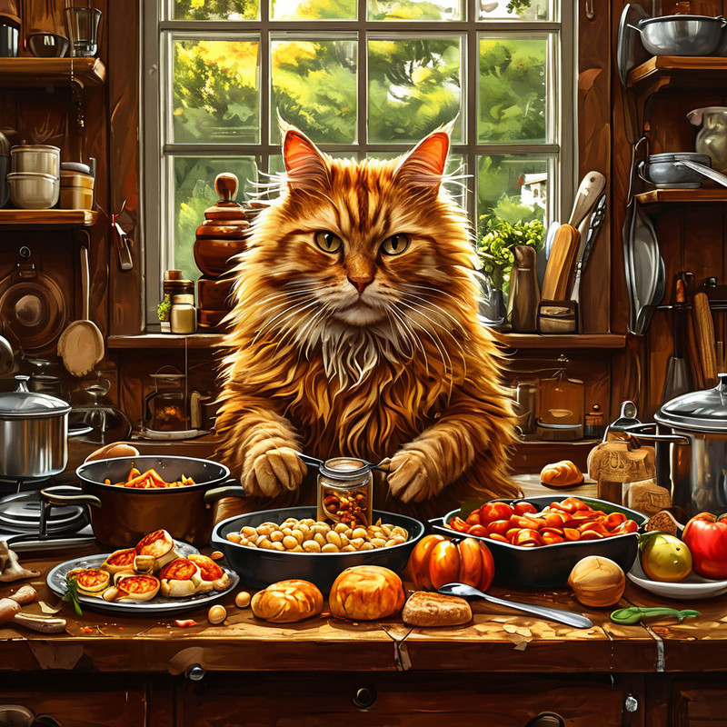 кот на кухне