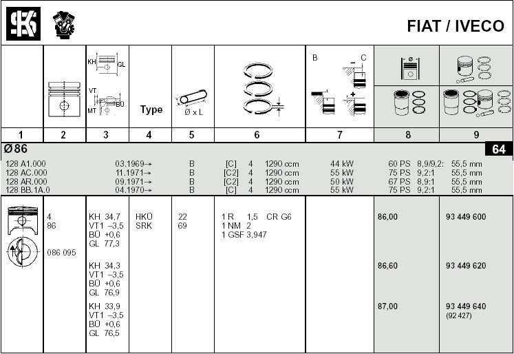 fiat 34.7CH .6dome pistons KS