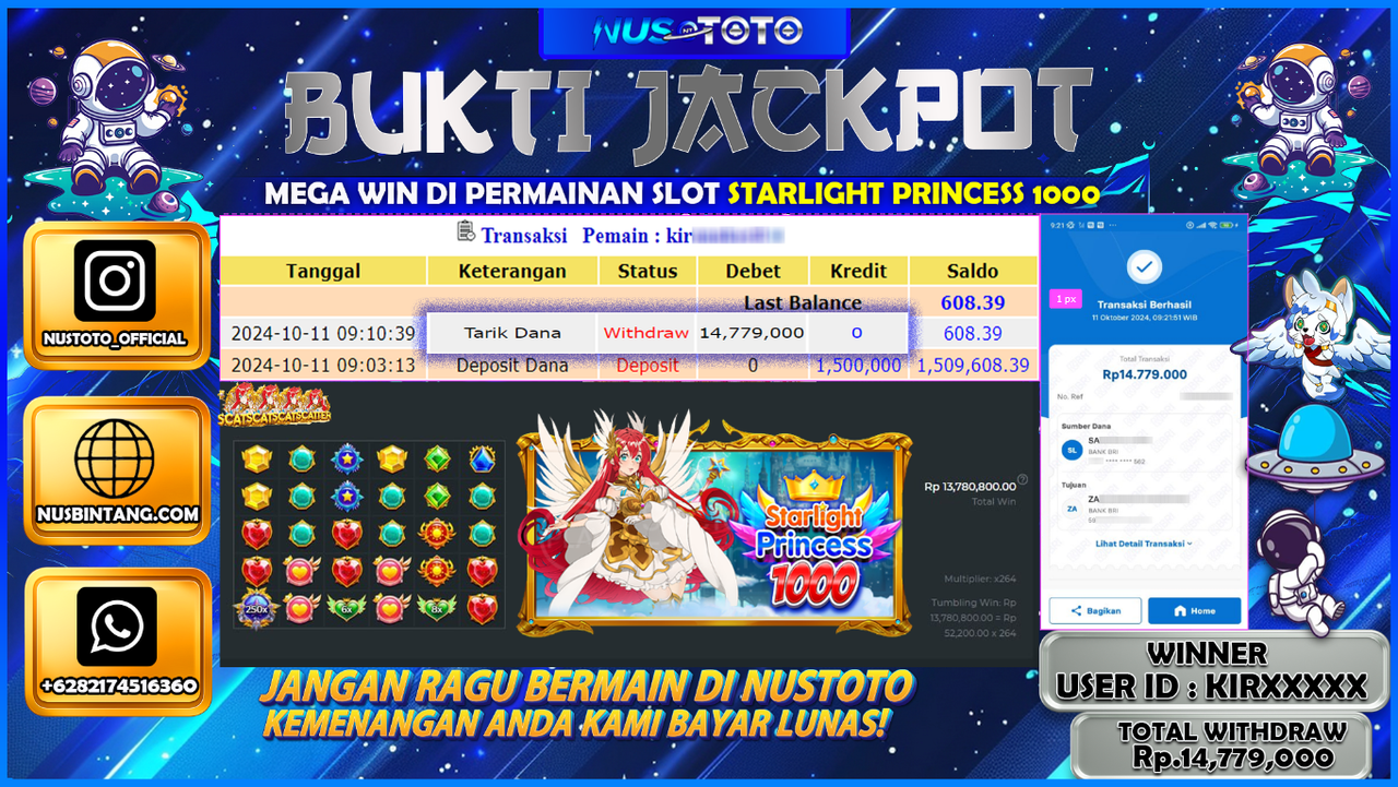 JACKPOT !! MENANG BESAR DI SLOT STARLIGHT PRINCESS  1000 Rp. 14.1779.000 LANGSUNG DI BAYAR LUNAS NUSTOTO !!