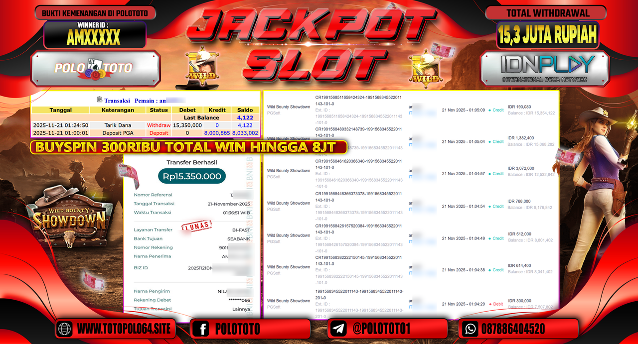 POLOTOTO JACKPOT SLOT WILD BOUNTHY SHOWDOWN Rp.15.300.000,- LUNAS