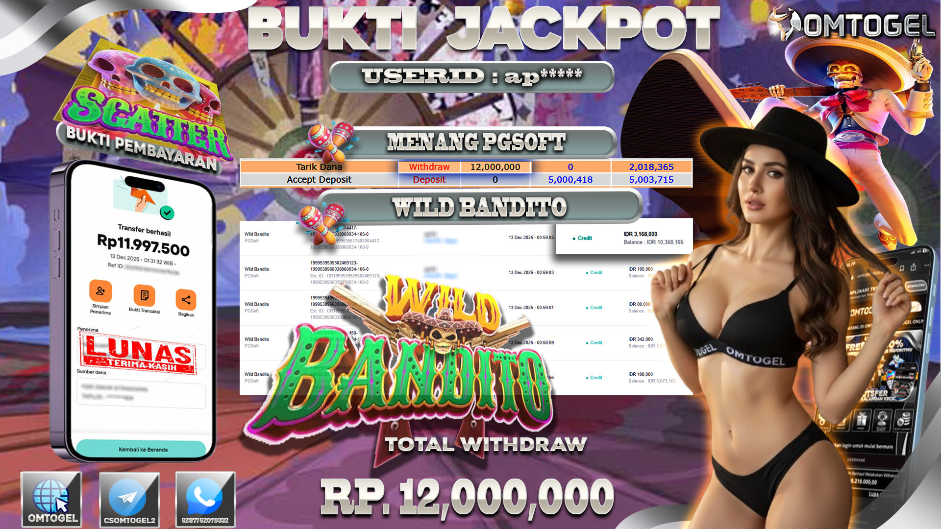 OMTOGEL JACKPOT PGSOFT WILD BANDITO ,12 JUTA DI BAYAR LUNAS ,-
