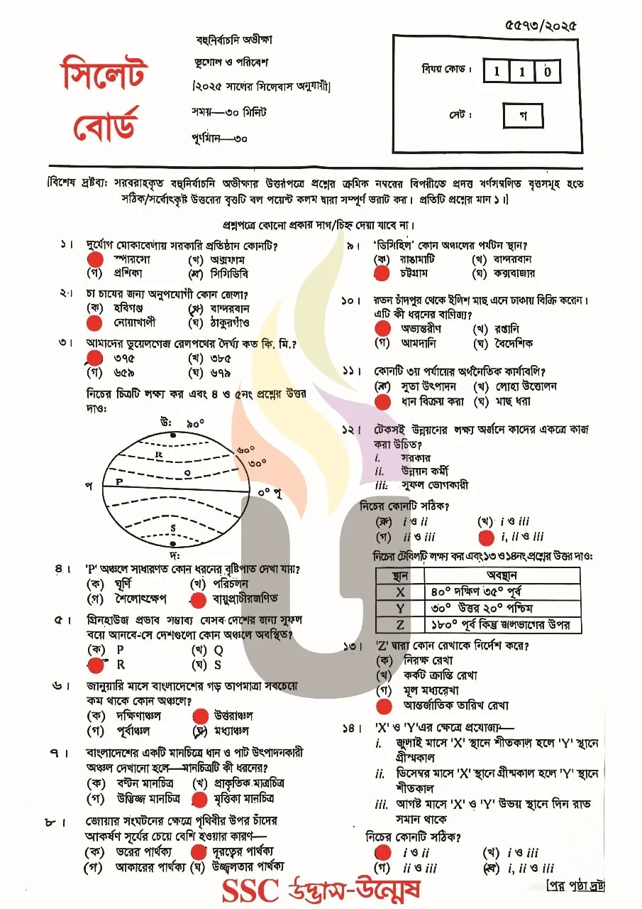 সিলেট বোর্ড এসএসসি ভূগোল ও পরিবেশ প্রশ্ন সমাধান ২০২৫
