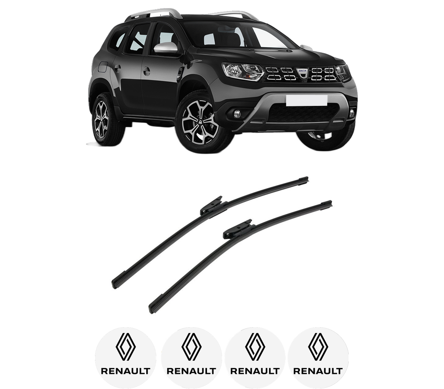 Set stergatoare auto RENAULT DUSTER (HM_) din 2017-2022, pentru parbriz auto, 2 bucati, Bosch Aerotwin, din cauciuc siliconat rezistent, 4 Stickere Auto RENAULT