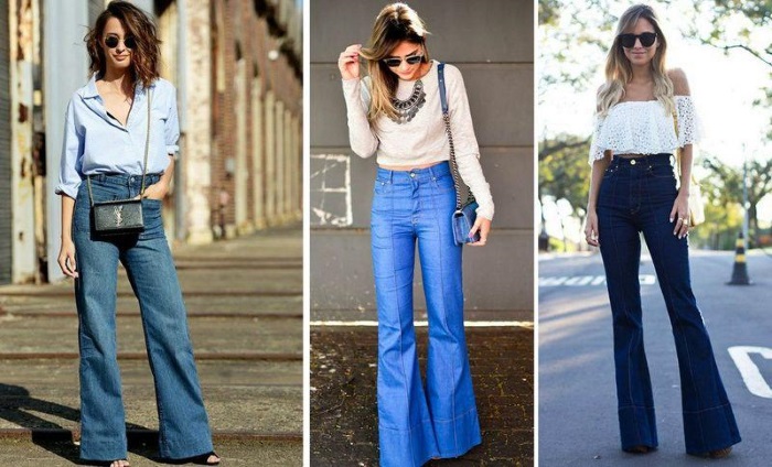 С чем носить голубые женские джинсы.</div>
<div> Фото с высокой посадкой, завышенной талией, рваные. Модные» /></div>
<p>
Из верха подойдут майки в обтяжку, футболки, водолазки. Голубые джинсы клеш комбинируют c короткими куртками и пиджаками.</p>
<p> Комбинирование сильно зависит от ширины клеша, длины штанины и высоты талии.
</p>
<h2>С чем совмещать джинсы голубого цвета</h2>
<p>
Все разновидности и фасоны бывают разнообразными по длине и по высоте посадки. Применяются для бизнес стиля, для вечеринки, для спортивного стиля и романтичной встречи.
</p>
<p>
Голубые джинсы женские считаются обыкновенным предметом гардероба, однако их большое применение и необычность несравнима с остальными видами одежды.
</p>
<ul>
<li>Голубые джинсы для офиса или бизнес встречи отлично сочетаются с блузой темного цвета или однотонной рубашкой постельного оттенка. Туфли-лодочки на шпильке, маленькая сумка и неяркий ремешок завершат образ бизнес вумен.</li>
<li>Для ежедневных прогулок и встреч голубые джинсы любой модели с футболкой или свитшотом, дополняя стиль кедами или мокасинами, подойдёт замечательно.</li>
<li>Для романтики или вечеринки комбинирование голубых джинсов с кружевными или гипюровыми маечками, плоским клатчем и грациозными босоножками дадут неотразимость любой представительнице слабого пола.</li>
<li>Наиболее эстетичные комбинирования голубых джинсов с оттенками независимо от фасона:</li>
<li>кремовый, молочный, миндальный, меланж, лимонный (для легкости образа);</li>
<li>синий и фиолетовый (светлое впечатление);</li>
<li>красный (стильно, креативно);</li>
<li>зеленый (свежий и умеренный вид).</li>
</ul>
<p>При грамотном подходе к появлению собственного образа, современная девушка станет смотреться прекрасно и неотразимо. Ввиду этого, голубые джинсы имеются практически в каждом гардеропе каждой женщины.
</p>
<p>
Оформление статьи: <strong>Мила Фридан</strong>
</p>
<h2>Видео про женские джинсы</h2>
<p>
<iframe src=