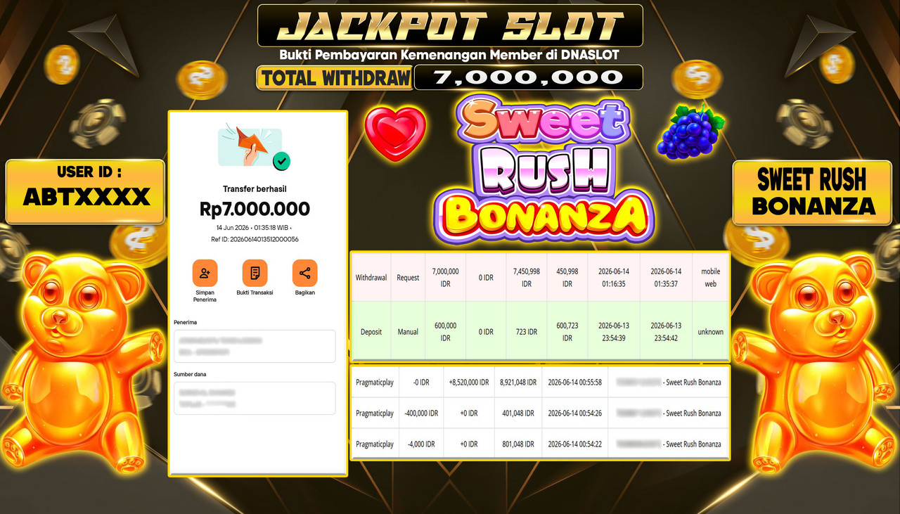 JACKPOT SLOT SWEET RUSH BONANZA 14 JUNE 2026
