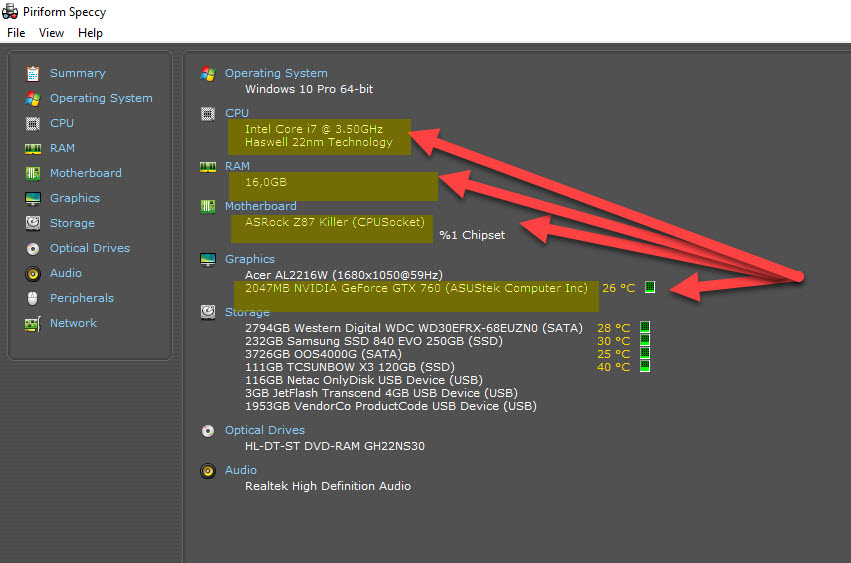 configurazione hw pc in uso