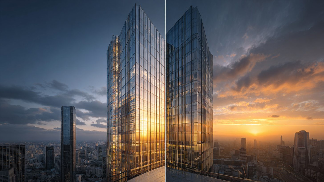 Архитектурная композиция в формате разделенного экрана