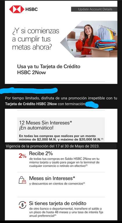 HSBC: 12 MSI en AUTOMÁTICO en compras mayores desde $2,000 hasta $20,000 con TDC 2Now (usuarios seleccionados) 
