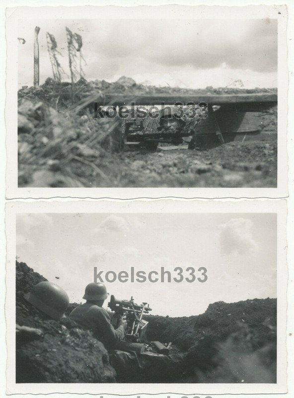 !2 Fotos Grenadiere der Wehrmacht am MG 34 im Bunker Schützengraben in Ust Leski