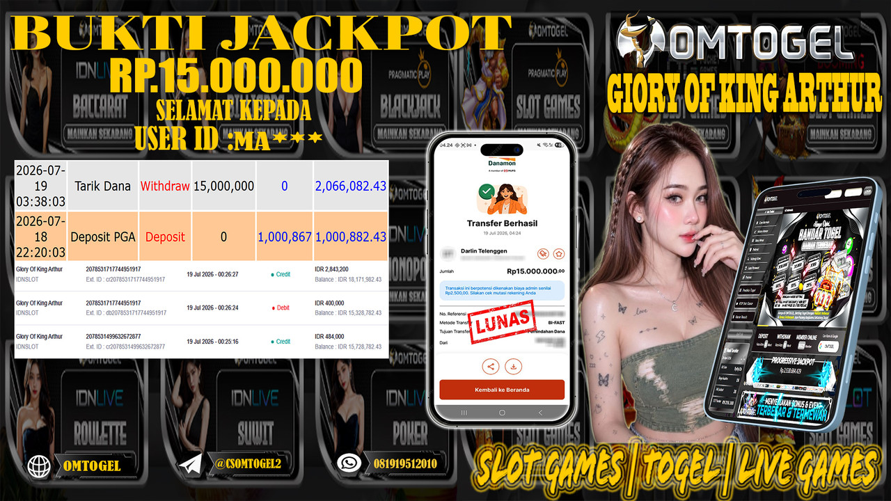 OMTOGEL JACKPOT IDN SLOT GLORY OF KING ARTHUR   Rp,15,000,000,- DIBAYAR LUNAS