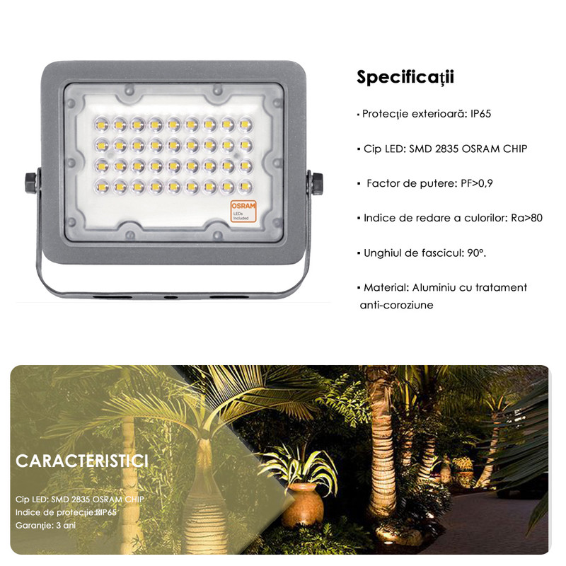 Proiector LED 30W, Osram, Slim, 2700Lm, Rezistent la apa, Alb Rece 6000K, Aluminiu, 16.8x12.2x2.4 cm 2 Proiector LED Osram Slim Emag 2