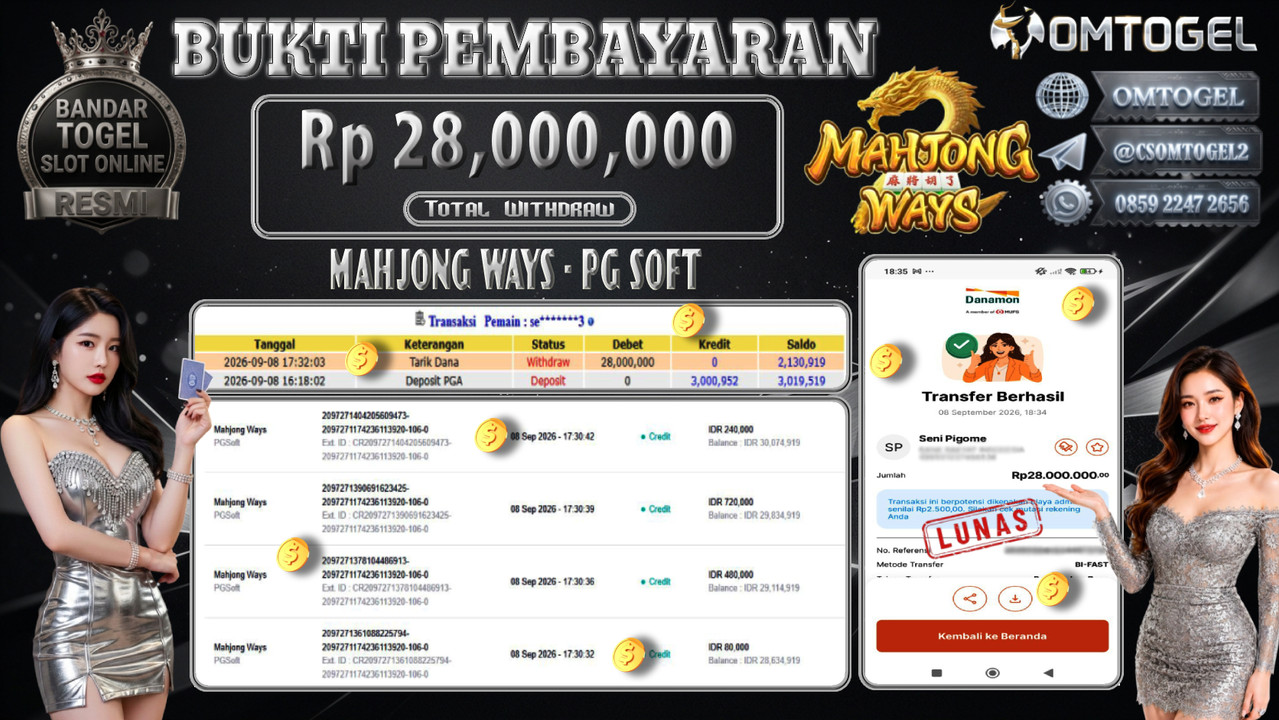 OMTOGEL JACKPOT PG SOFT MAHJONG WAYS Rp.28,000,000,- DIBAYAR LUNAS