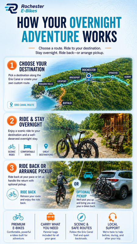 How a Rochester E-Bikes overnight Erie Canal adventure works