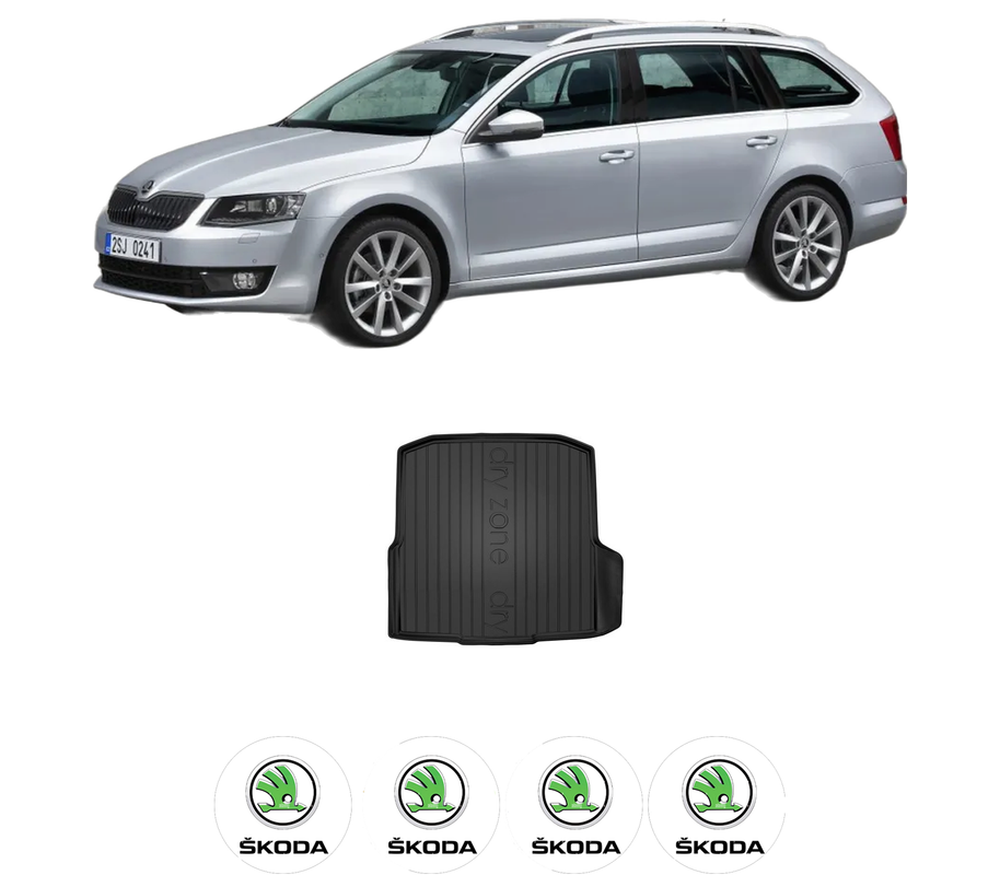 Tavita Portbagaj SKODA OCTAVIA III Combi (5E5, 5E6) din 2012-2020, Protectie Portbagaj Auto, 4x Stickere auto cu SKODA