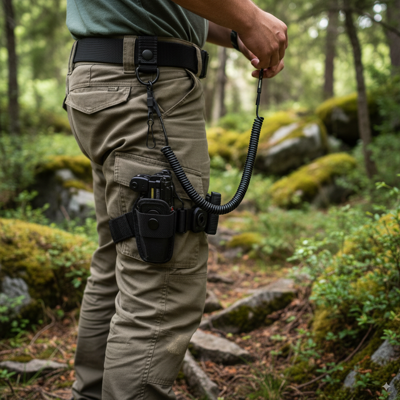 Tactical multifunctional spring rope in MOLLE-compatible nylon webbing