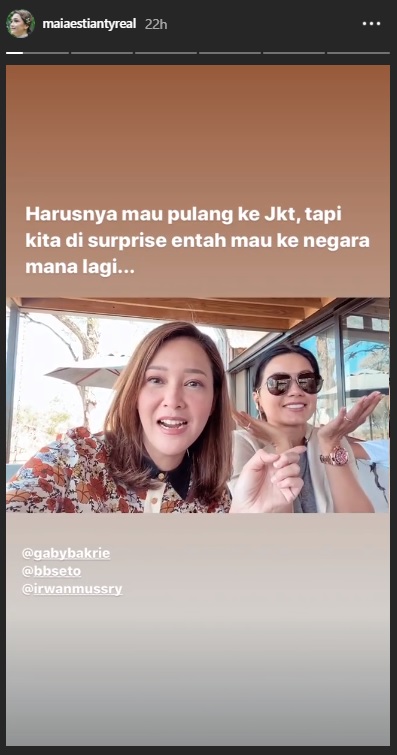 Maia Estianty mendapatkan kejutan liburan dari Irwan Mussry
