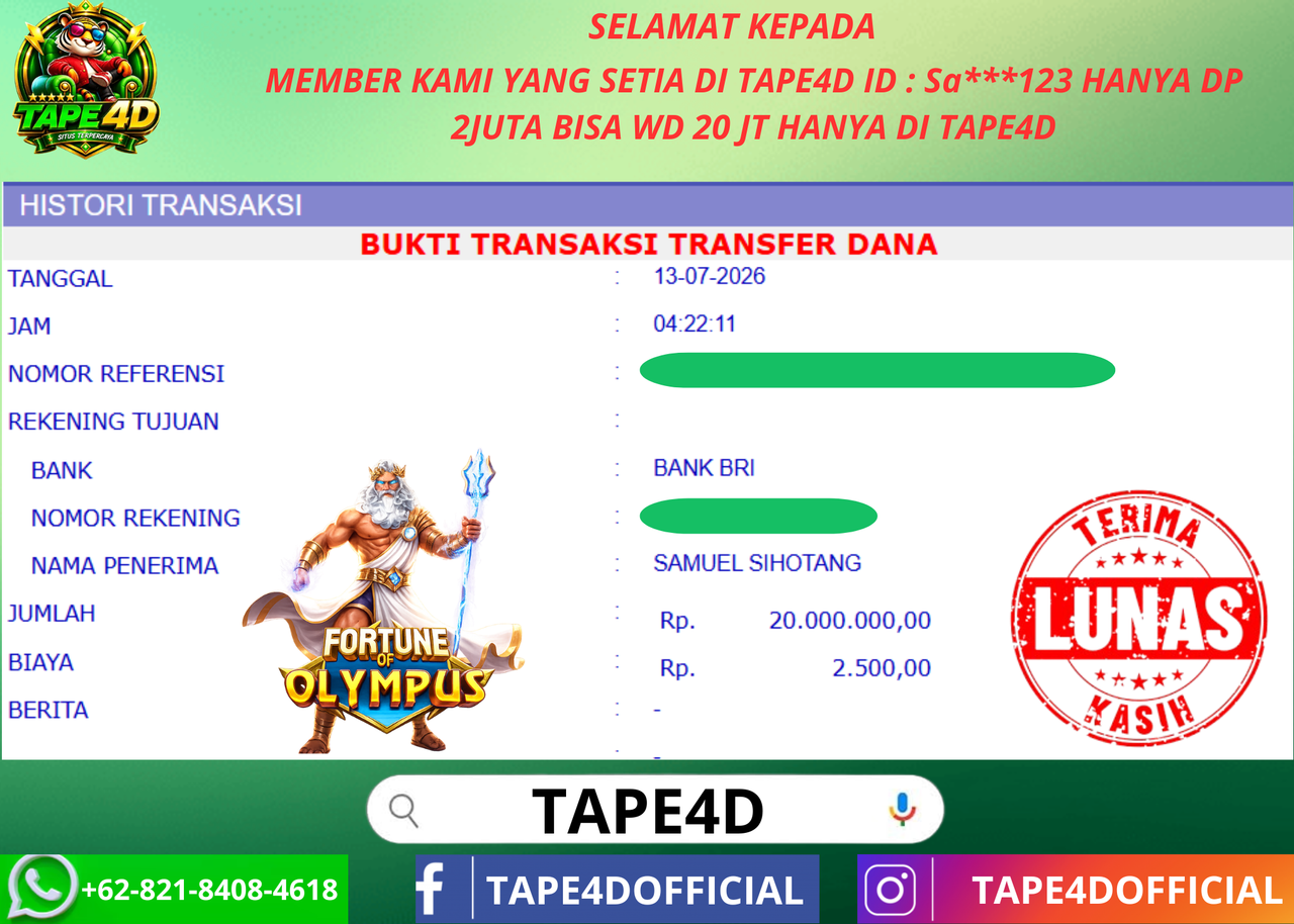 TAPE4D FORTUNE OF OLYMPUS PRAMATIC 20.000.000-LUNAS