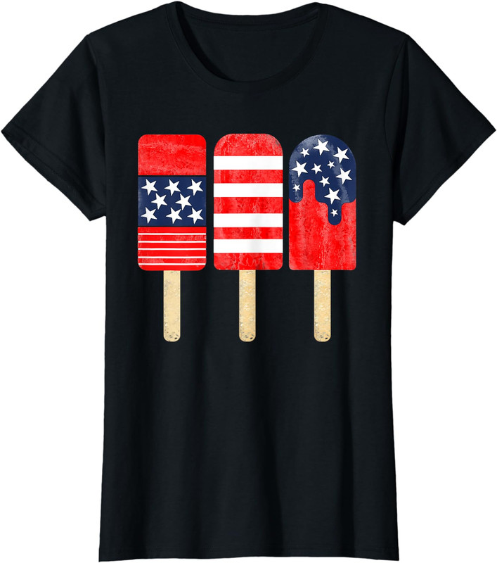 4th Of July Popsicle Red White Blue American Flag Ladies’ Crewneck T-Shirt