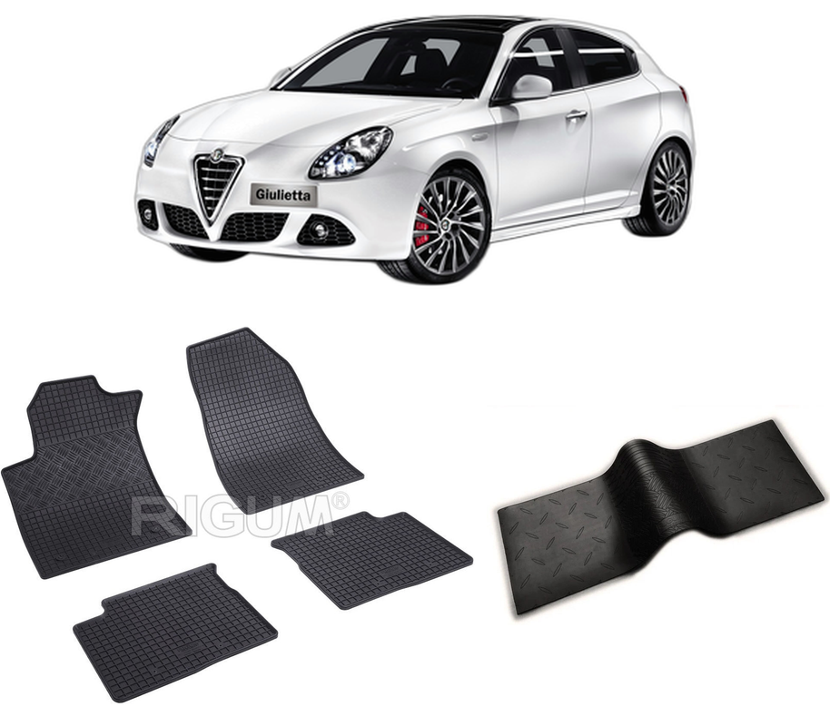 Set covorase auto ALFA ROMEO GIULIETTA din 05.2010-12.2020, cu covoras tunel median, CAROSERIE HATCHBACK, Presuri cauciuc 100%, compatibil cu autoturismul ALFA ROMEO GIULIETTA, Rigum