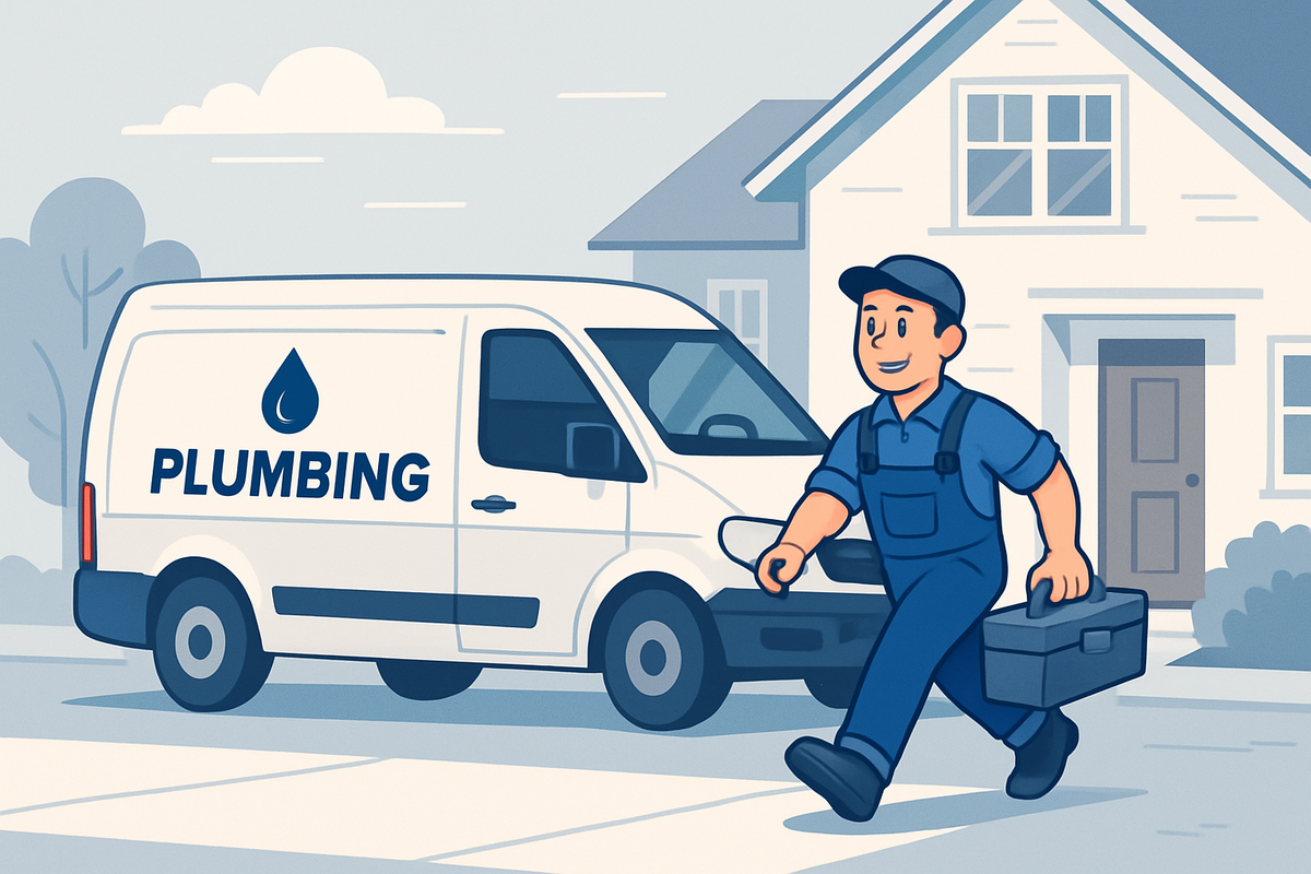 Encanador perto chegando rapidamente para atendimento local.