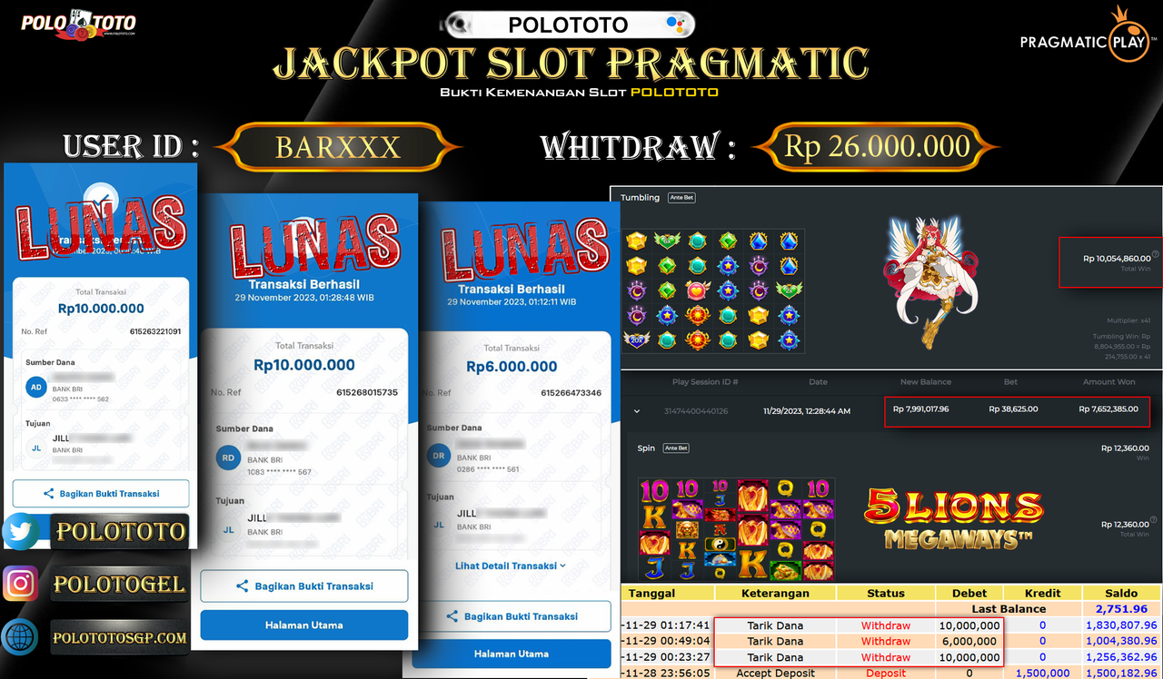 BUKTI PEMBAYARAN JACKPOT DIPOLOTOTO DIBAYAR LUNAS!!!