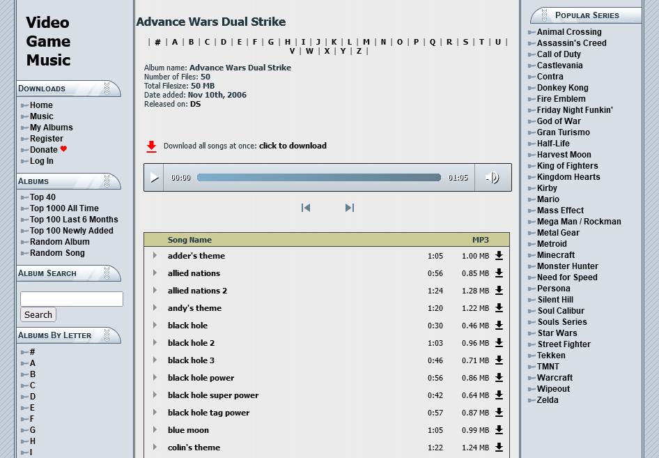 downloads.khinsider.com's Advance Wars Dual Strike page