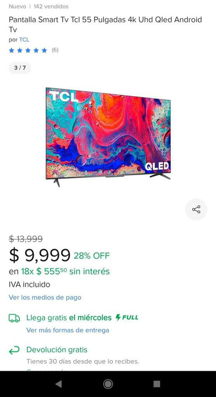 Mercado libre: TCL 55 QLED con cupon 