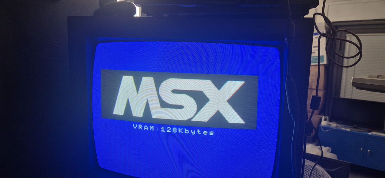 The restored MSX startup screen and 128 KiB VRAM check