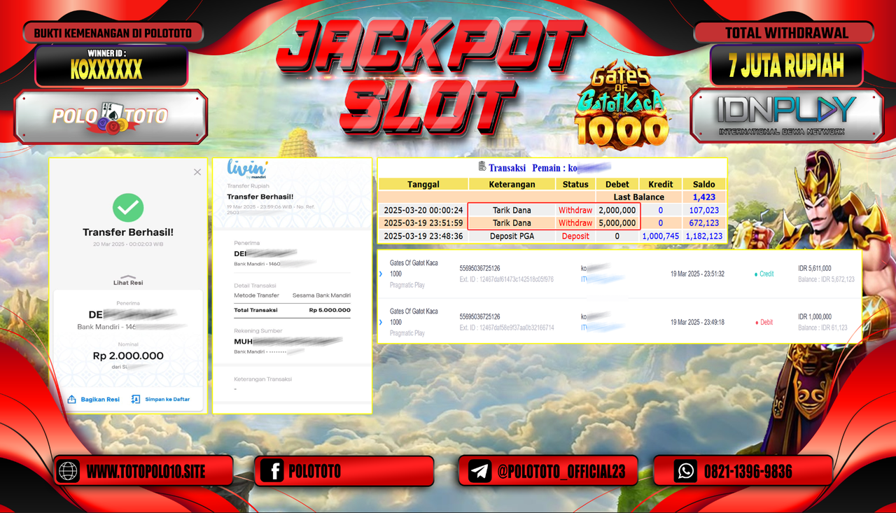 POLOTOTO JACKPOT SLOT GATES OF GATOTKACA 1000 Rp.7.000.000,-