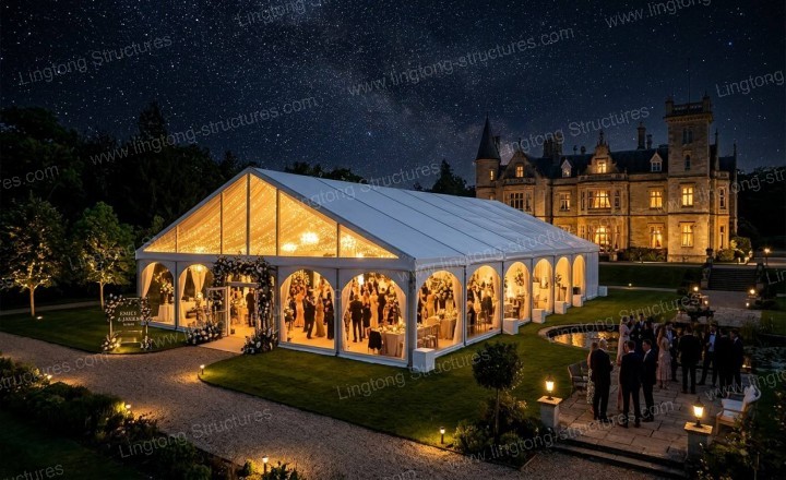 High-end brand launch event inside a spacious wedding marquee