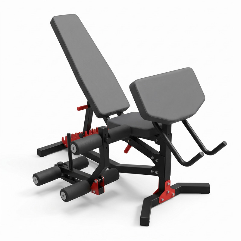 Banc de musculation réglable avec presse jambe et coussin de biceps