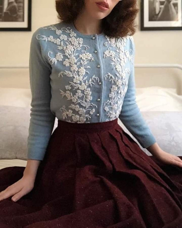 Cardigan and Wool Skirt