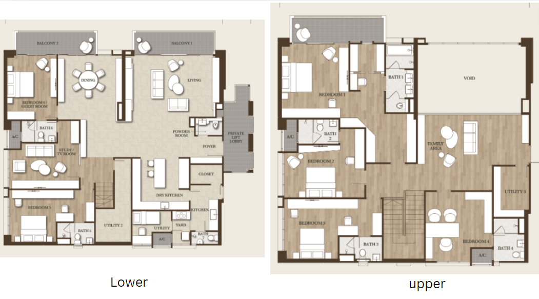 Kiaramas deDaun Type E floor plan in Mont Kiara, Kuala Lumpur