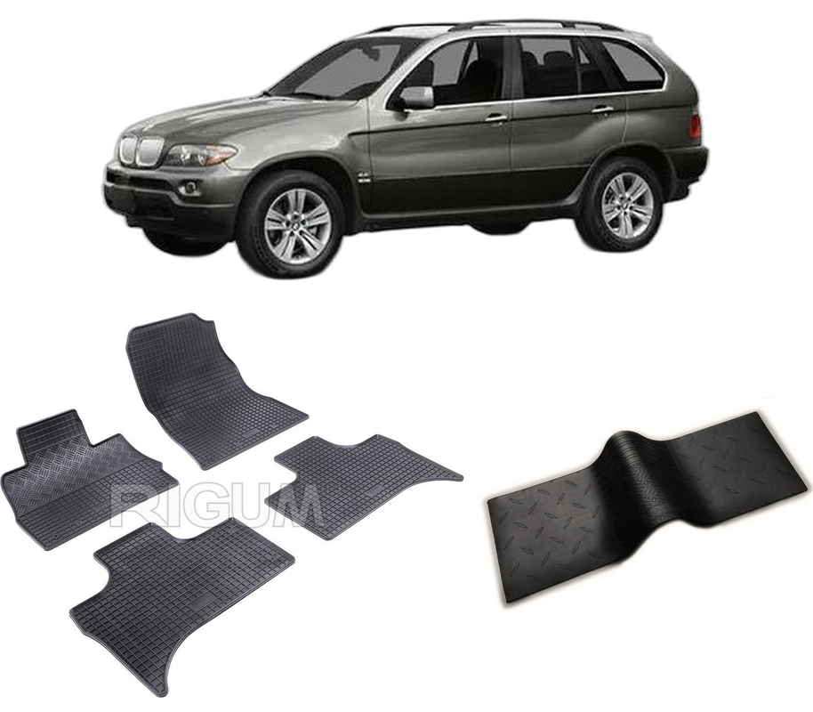 Set covorase auto BMW X5 E53 din 06.2000-03.2007, cu covoras tunel median, CAROSERIE SUV, Presuri cauciuc 100%, compatibil cu autoturismul BMW X5 E53, Rigum