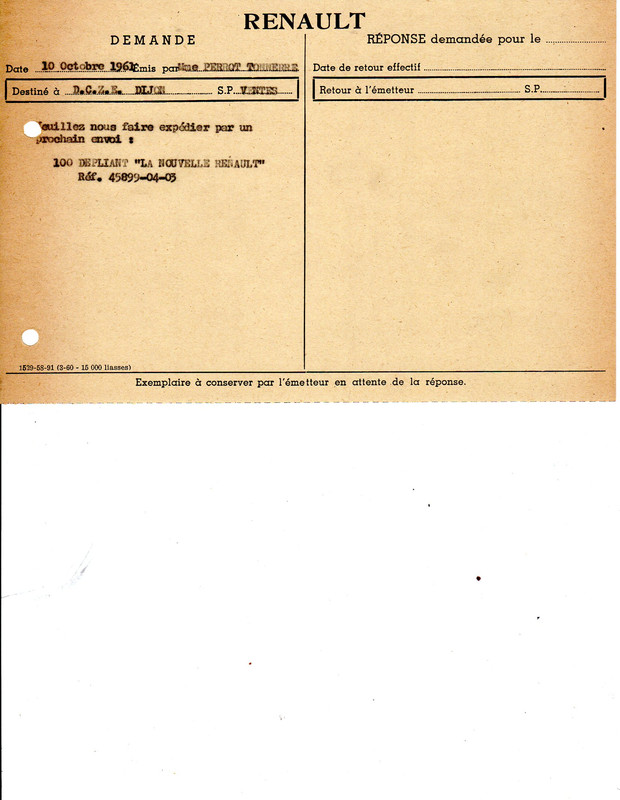 1961 10-10 - R4 - commande 100 dépliants 4599-04-03