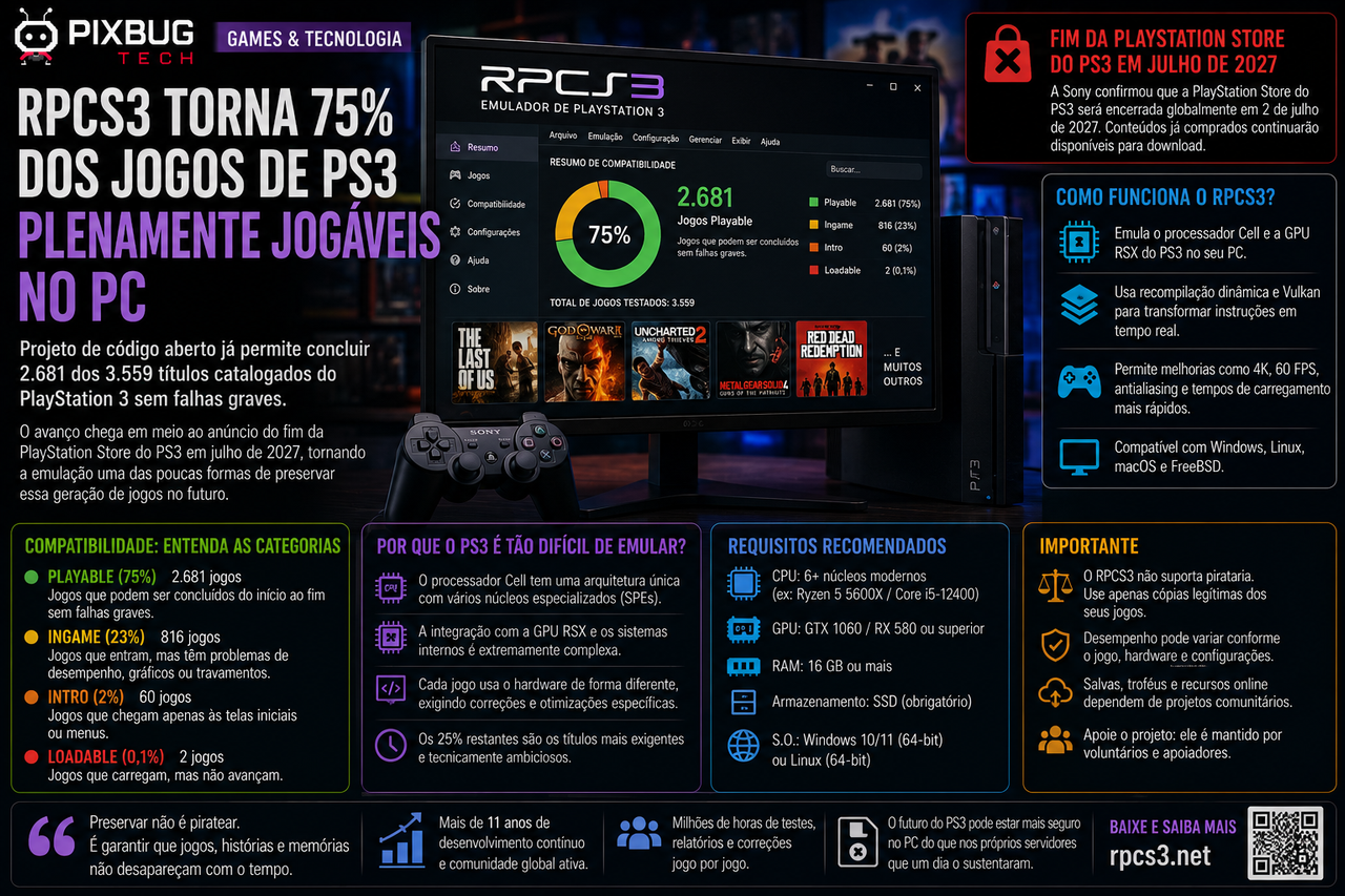 RPCS3 torna 75% dos jogos de PS3 plenamente jogáveis no PC mas os últimos 25% escondem os maiores desafios