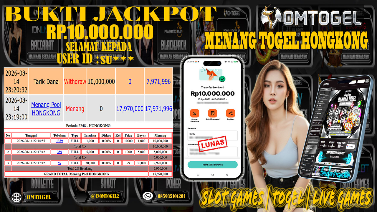 OMTOGEL JACKPOT MENANG TOGEL HONGKONG Rp,10,000,000,- DIBAYAR LUNAS