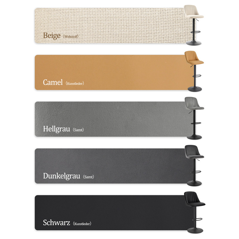 Coloris et options de tissus disponibles pour les tabourets de bar