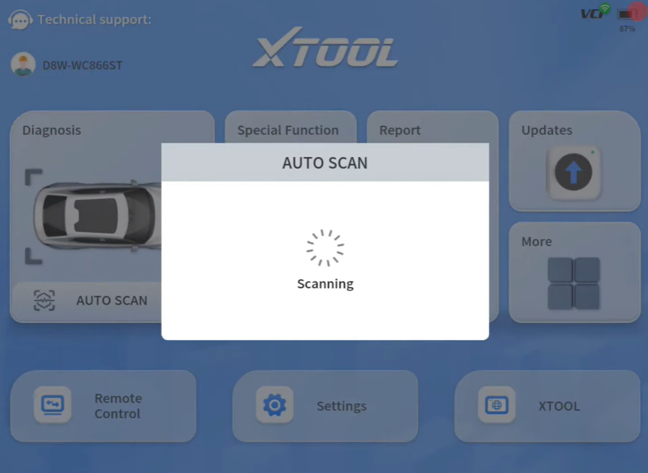 XTOOL D8W auto scan screen, scanning vehicle ECU systems