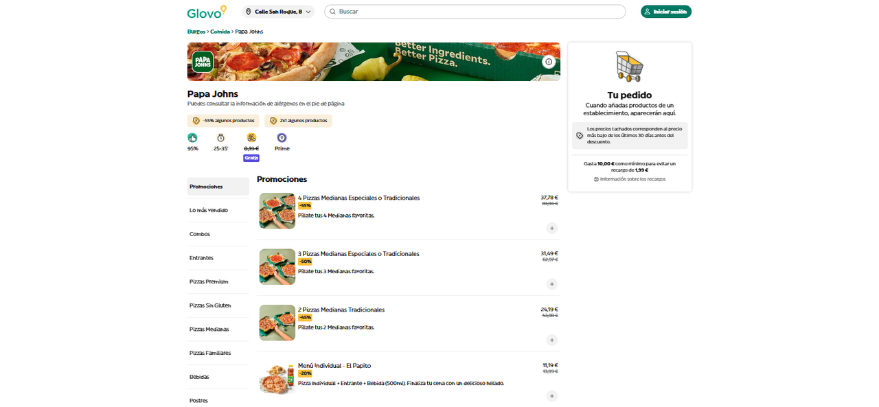 Fire Shot Capture 9484 Papa Johns a domicilio en Burgos Glovo glovoapp com