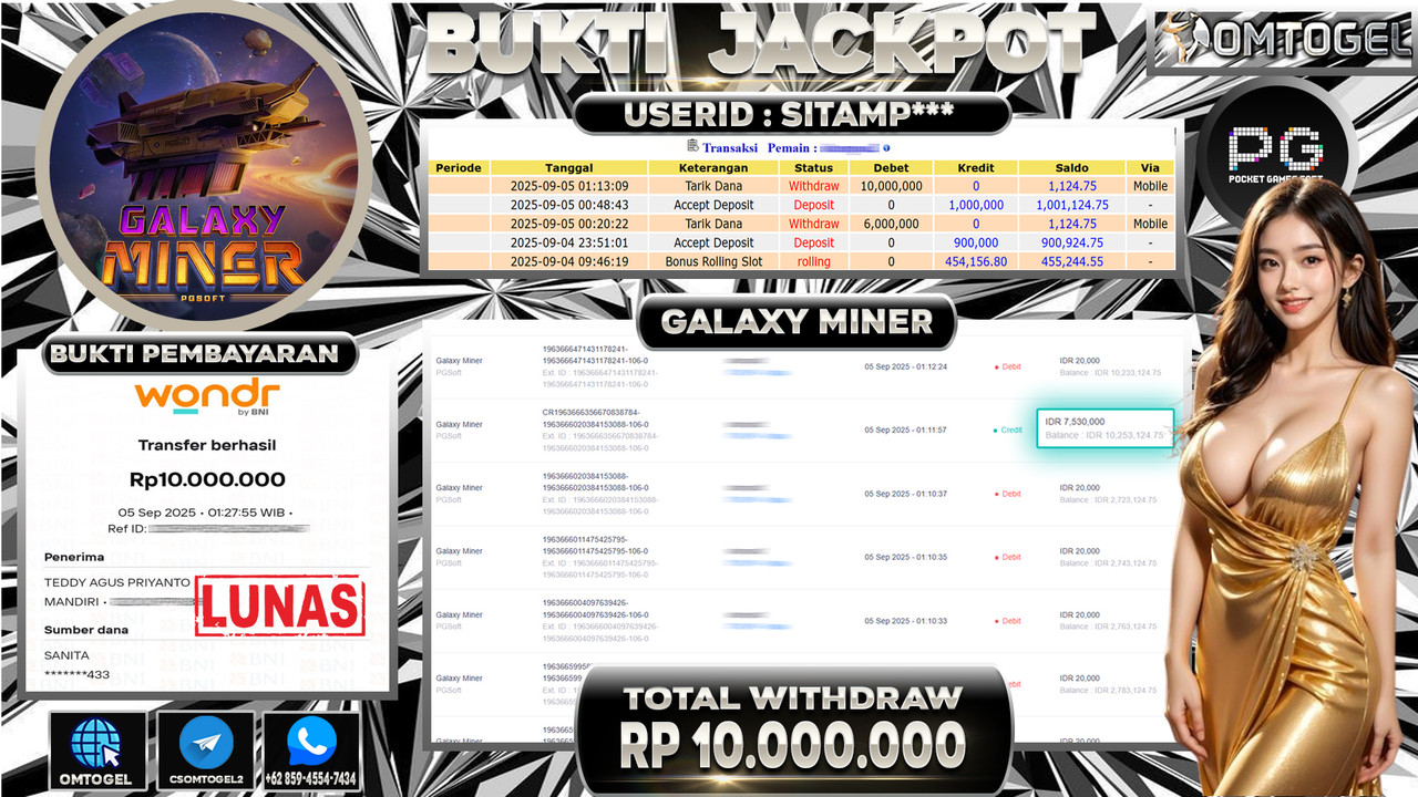 OMTOGEL JACKPOT PGSOFT GALAXY MINER 10 JUTA DI BAYAR LUNAS ,-