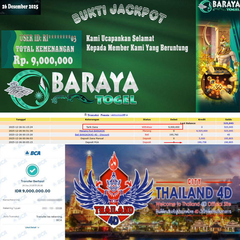 Rp. 9.000.000.- WD LUNAS DI BARAYATOGEL