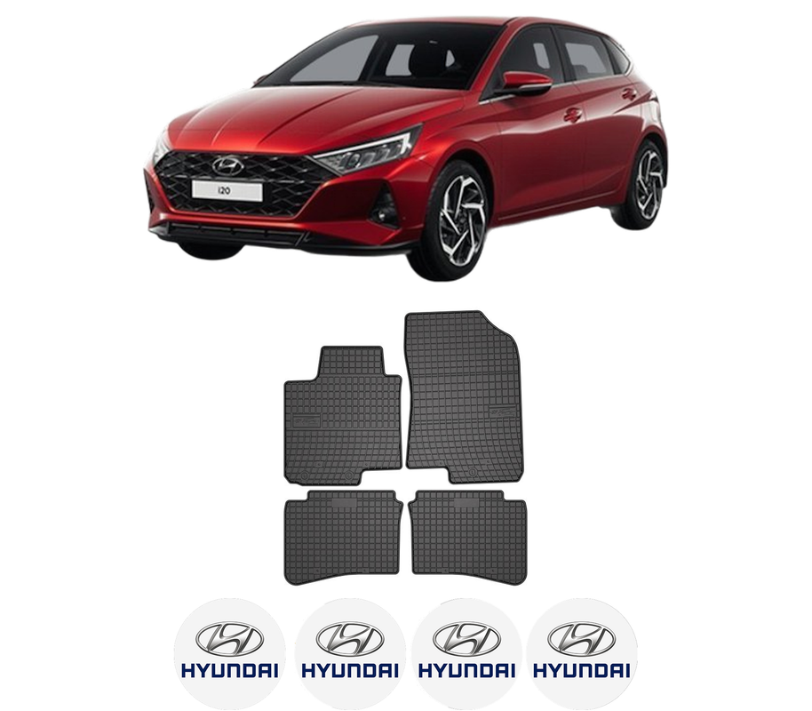 Set covorase presuri HYUNDAI i20 III (BC3, BI3) din 2020-2021, auto, din cauciuc thermoplastic, 4 Stickere auto cu HYUNDAI