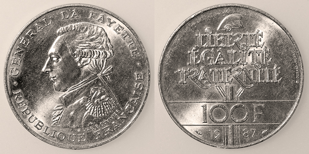 Las monedas de 100 francos de plata. Francia. V República. 1987