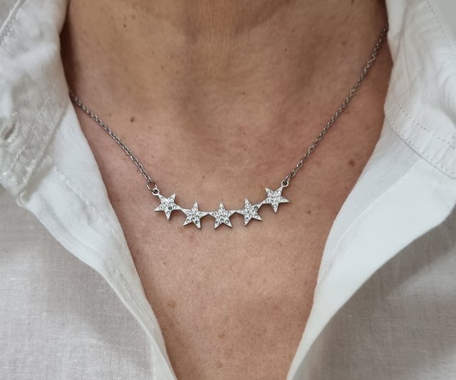 MICSAVI Argento 925 Collane da Donna con Ciondoli Stelle, Collana Pendente Stelle Penzoloni con Zirconi Gioielli Donna