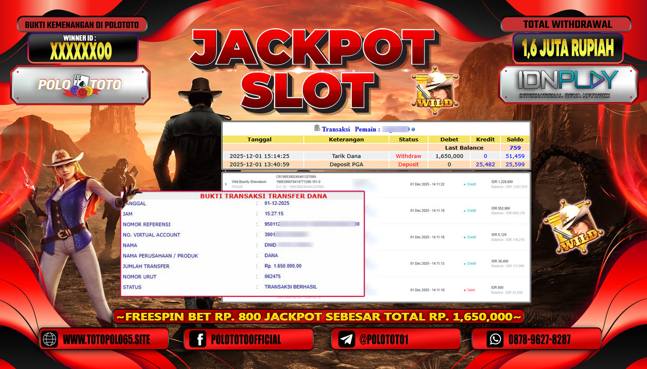 POLOTOTO JACKPOT SLOT WILD BOUNTY SHOWDOWN Rp.1.6000.000,- LUNAS