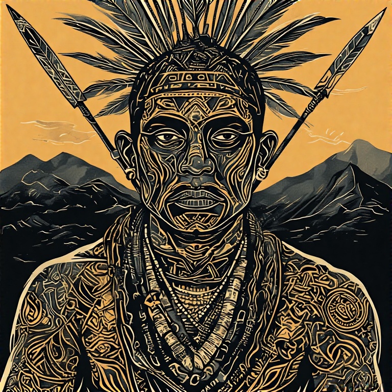 A-tribal-warrior-in-woodcut-st-16