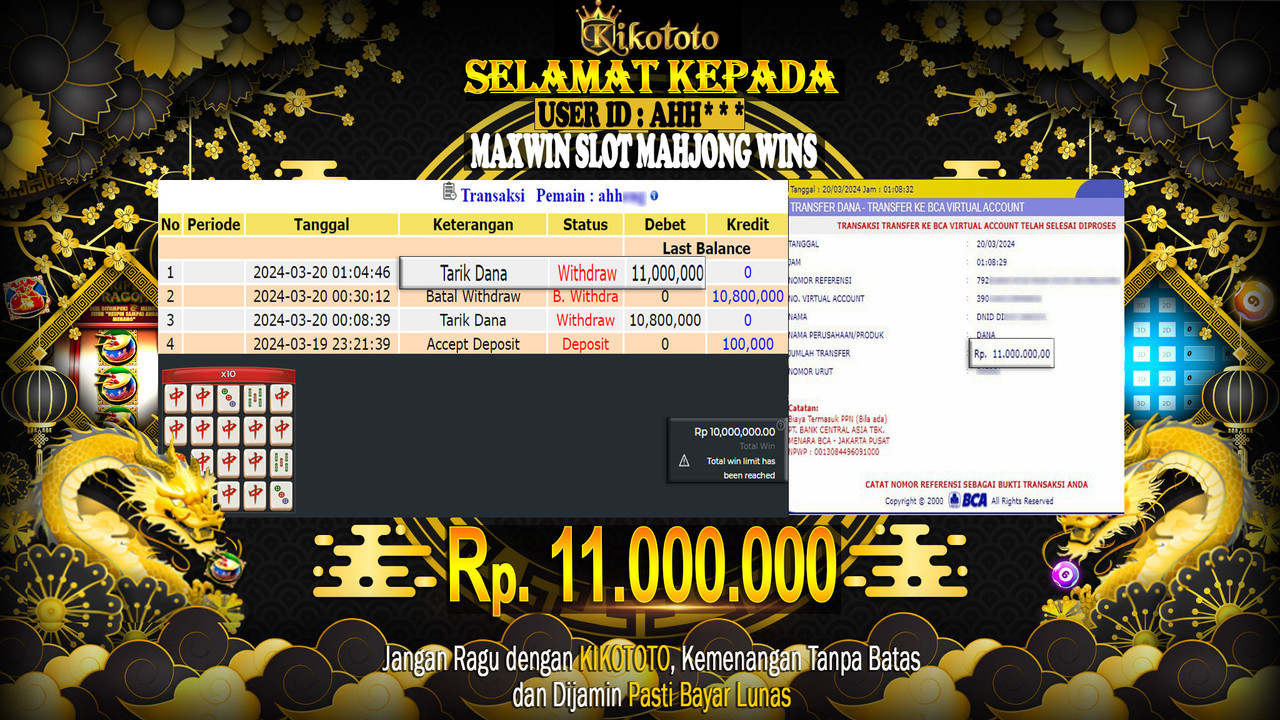 MAXWIN !!! MENANG BESAR DI SLOT MAHJONG WINS Rp 11,000,000 LANGSUNG DI BAYAR KIKOTOTO !!!!